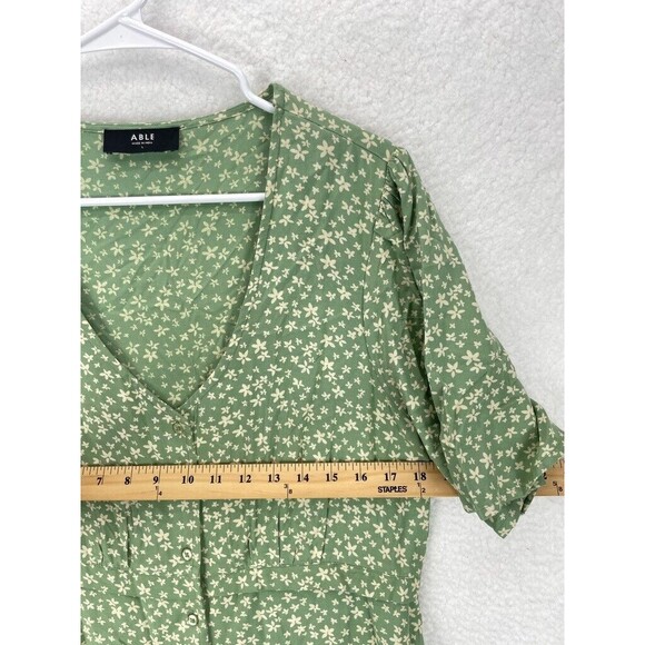 Able Midi Dress Women’s L Green Floral Button Front Boho Vintage 90s NWT - Picture 4 of 9